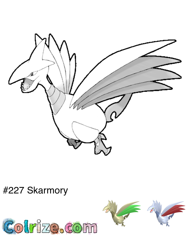 Pokemon Skarmory coloring page + Shiny Skarmory coloring page