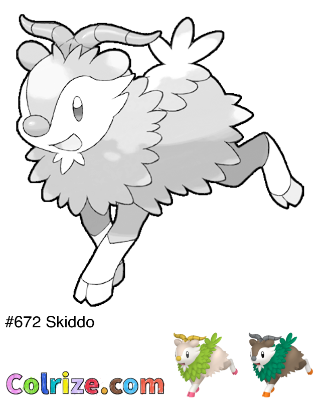 Pokemon Skiddo coloring page + Shiny Skiddo coloring page