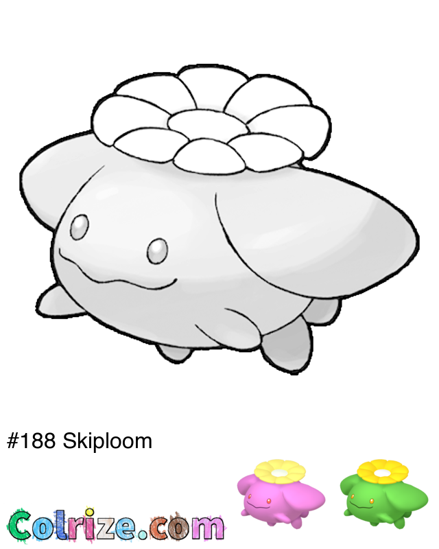 Pokemon Skiploom coloring page + Shiny Skiploom coloring page
