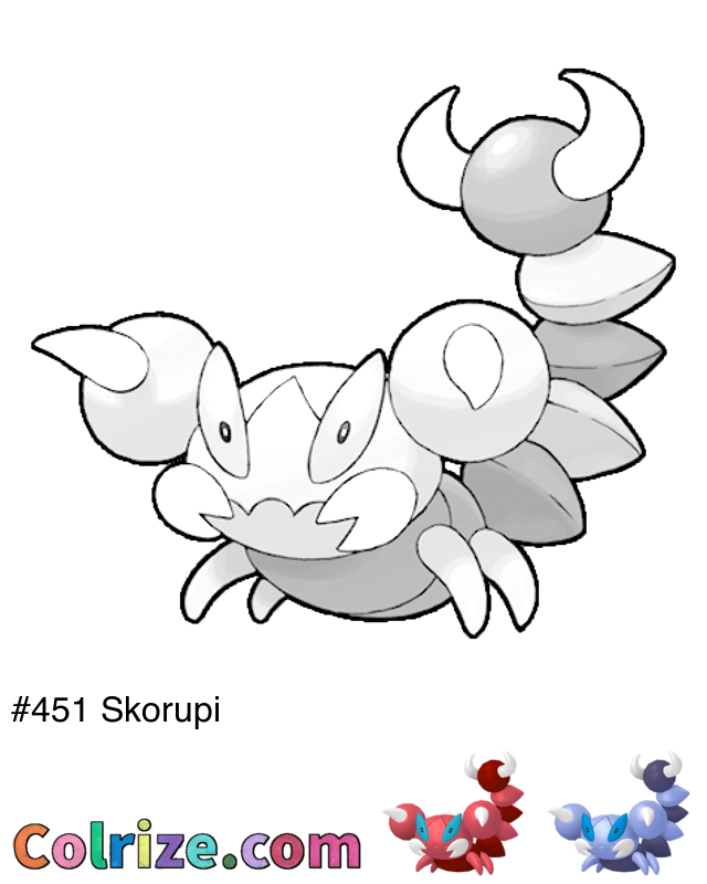 Pokemon Skorupi coloring page + Shiny Skorupi coloring page