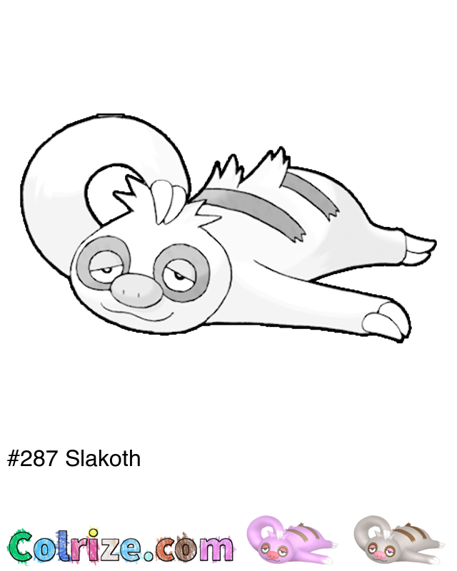 Pokemon Slakoth coloring page + Shiny Slakoth coloring page