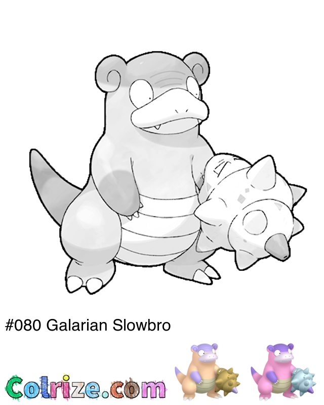 Pokemon Galarian Slowbro coloring page + Shiny Galarian Slowbro coloring page