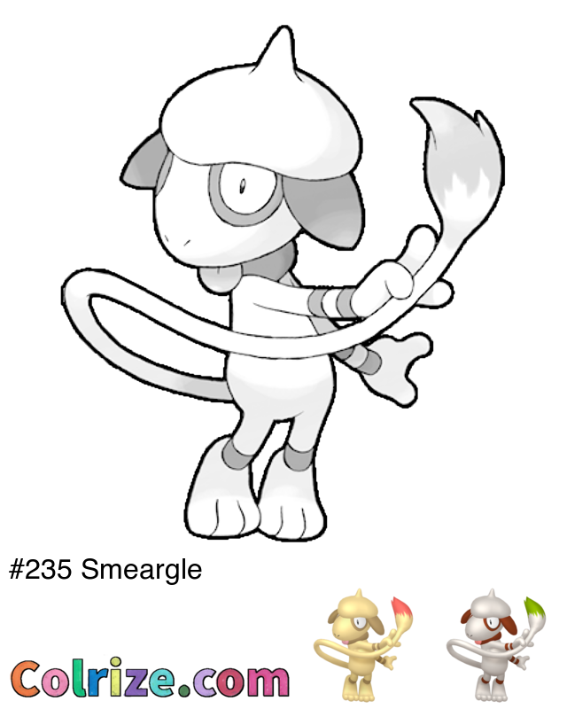 Pokemon Smeargle coloring page + Shiny Smeargle coloring page