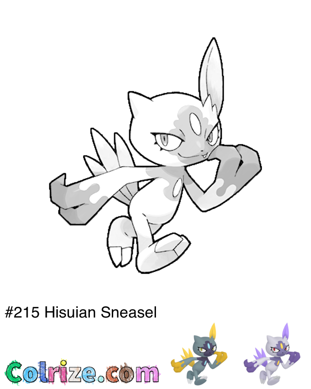 Pokemon Hisuian Sneasel coloring page + Shiny Hisuian Sneasel coloring page