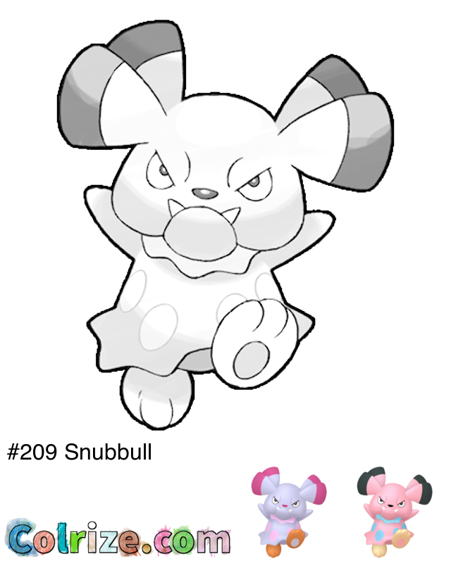 Pokemon Snubbull coloring page + Shiny Snubbull coloring page