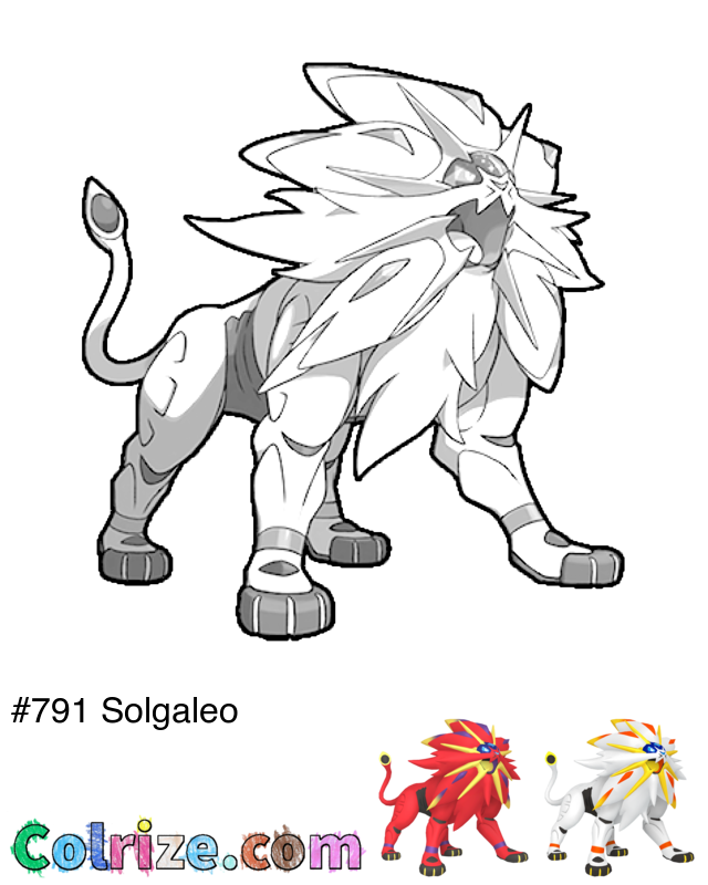 Pokemon Solgaleo coloring page + Shiny Solgaleo coloring page