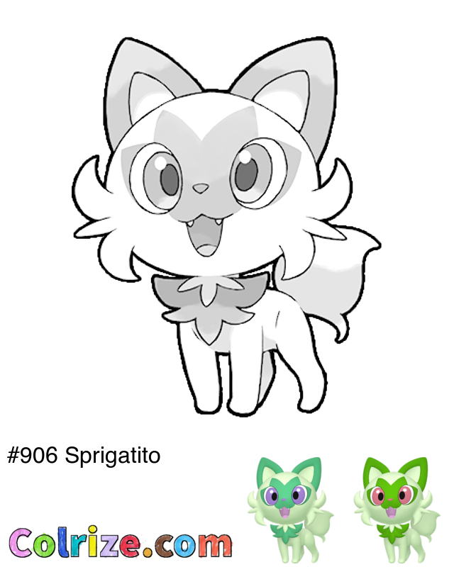 Pokemon Sprigatito coloring page + Shiny Sprigatito coloring page