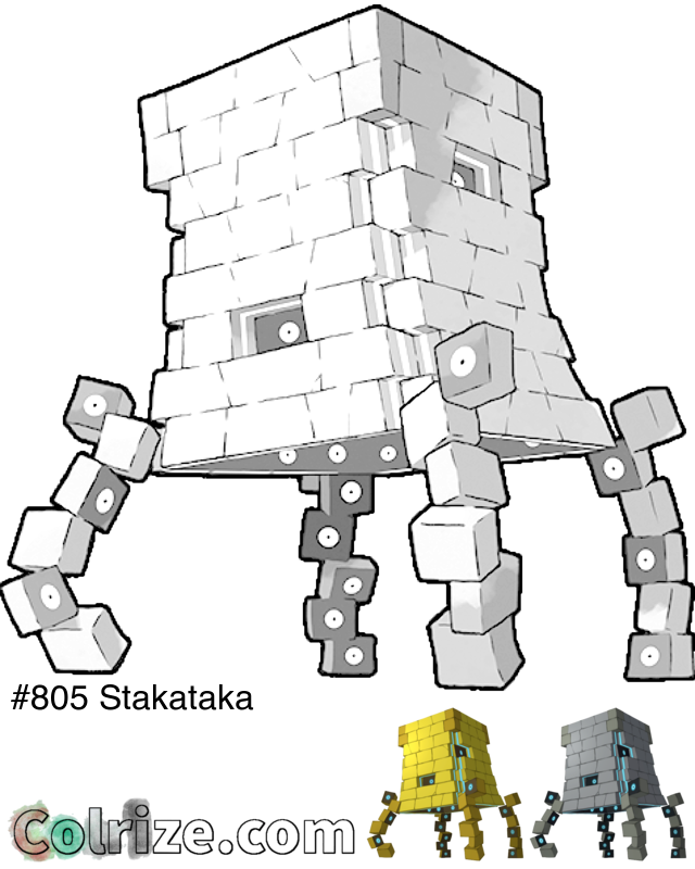 Pokemon Stakataka coloring page + Shiny Stakataka coloring page