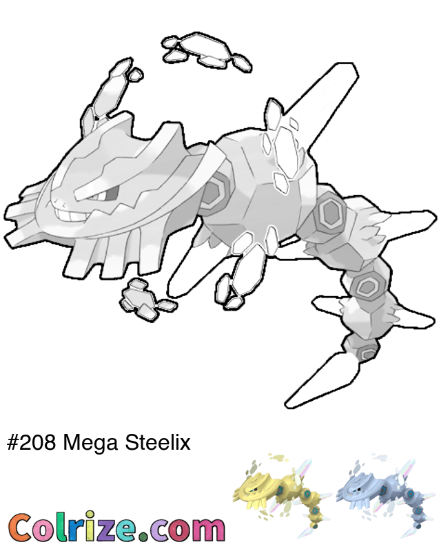 Pokemon Mega Steelix coloring page + Shiny Mega Steelix coloring page