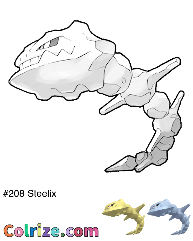 Pokemon Steelix coloring page + Shiny Steelix coloring page