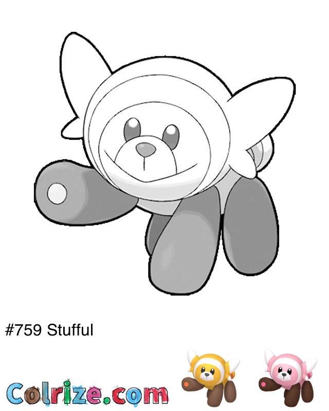 Pokemon Stufful coloring page + Shiny Stufful coloring page