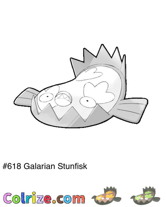 Pokemon Galarian Stunfisk coloring page + Shiny Galarian Stunfisk coloring page