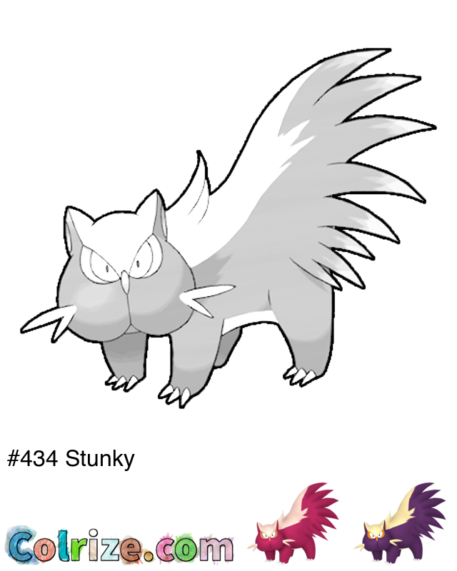 Pokemon Stunky coloring page + Shiny Stunky coloring page