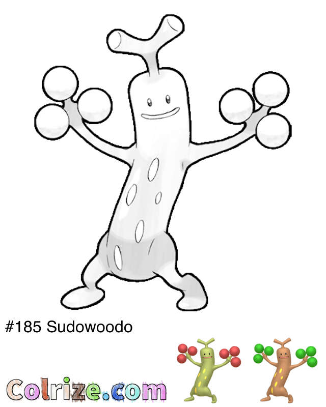 Pokemon Sudowoodo coloring page + Shiny Sudowoodo coloring page