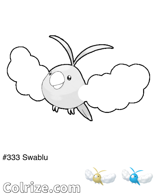 Pokemon Swablu coloring page + Shiny Swablu coloring page
