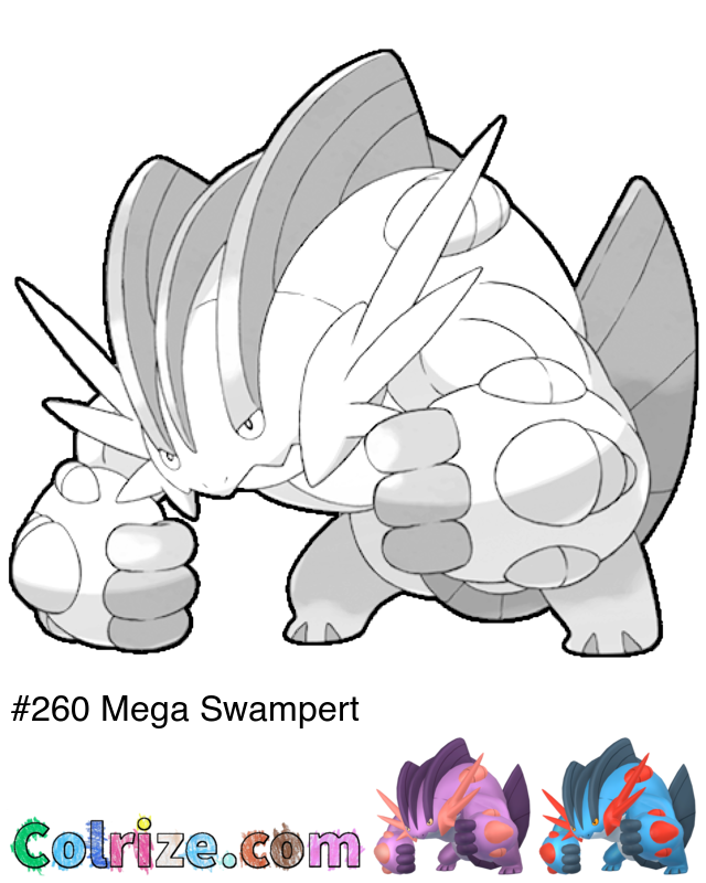 Pokemon Mega Swampert coloring page + Shiny Mega Swampert coloring page