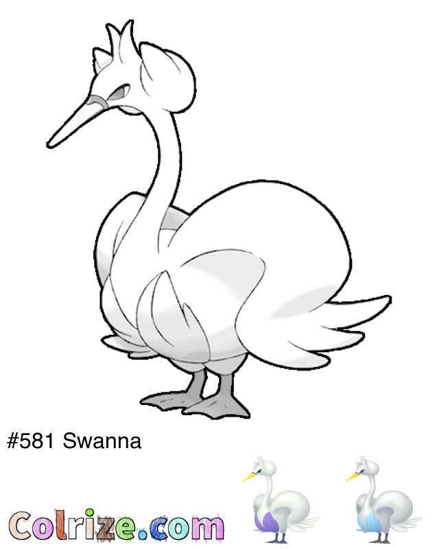Pokemon Swanna coloring page + Shiny Swanna coloring page