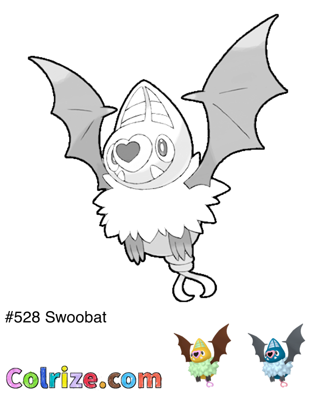 Pokemon Swoobat coloring page + Shiny Swoobat coloring page
