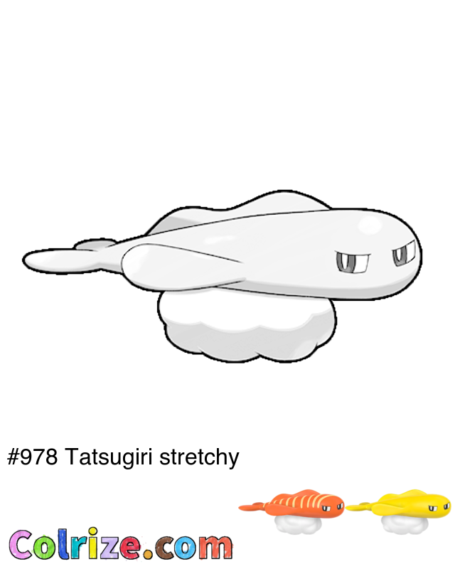 Pokemon Tatsugiri stretchy coloring page + Shiny Tatsugiri stretchy coloring page