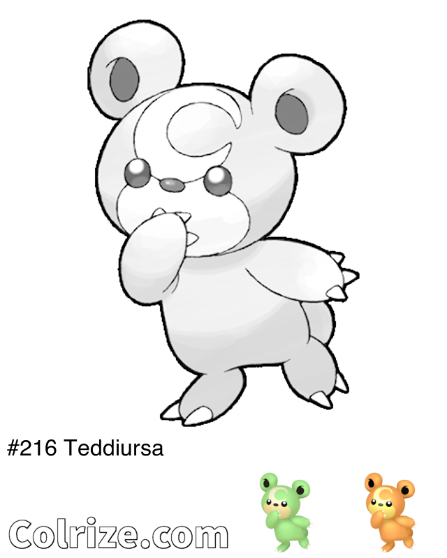 Pokemon Teddiursa coloring page + Shiny Teddiursa coloring page