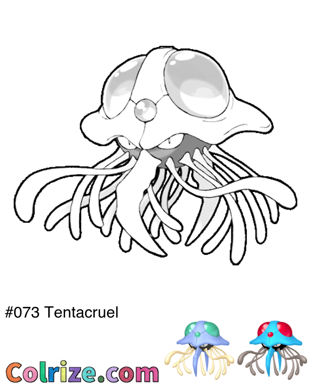 Pokemon Tentacruel coloring page + Shiny Tentacruel coloring page