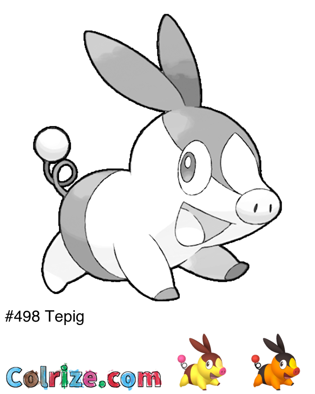 Pokemon Tepig coloring page + Shiny Tepig coloring page