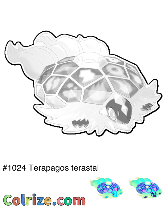 Pokemon Terapagos terastal coloring page + Shiny Terapagos terastal coloring page