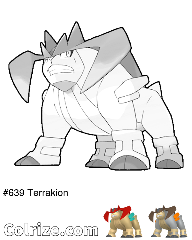 Pokemon Terrakion coloring page + Shiny Terrakion coloring page