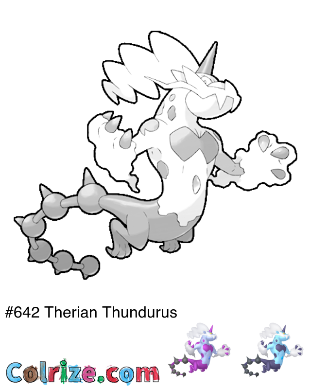 Pokemon Therian Thundurus coloring page + Shiny Therian Thundurus coloring page