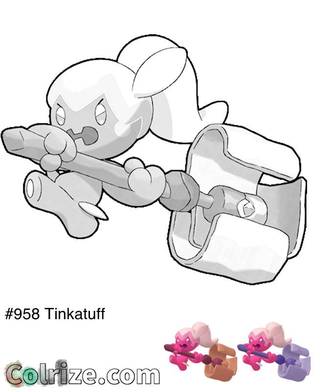 Pokemon Tinkatuff coloring page + Shiny Tinkatuff coloring page