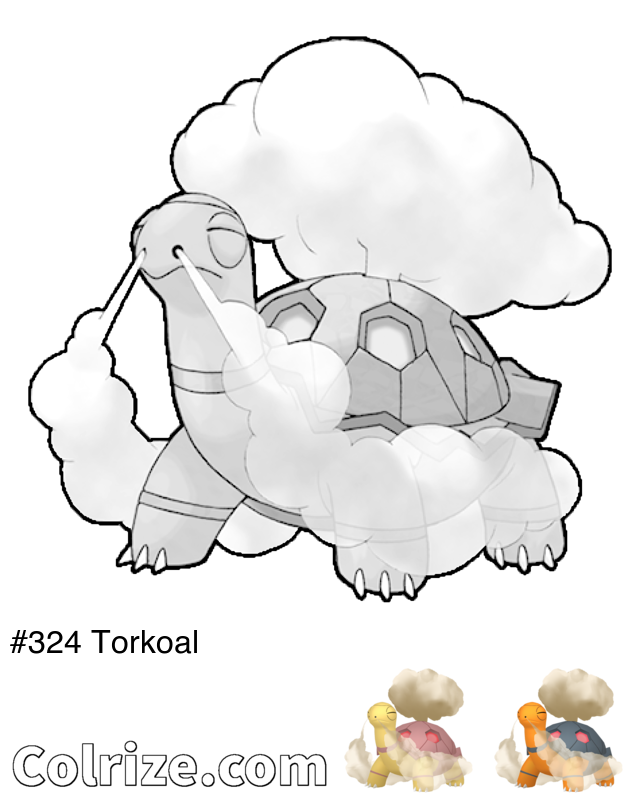 Pokemon Torkoal coloring page + Shiny Torkoal coloring page