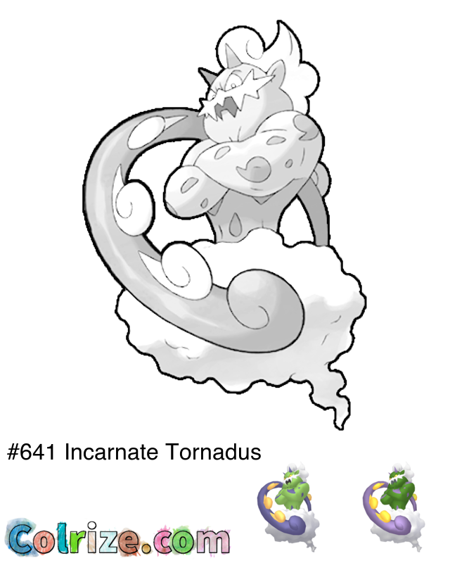 Pokemon Incarnate Tornadus coloring page + Shiny Incarnate Tornadus coloring page