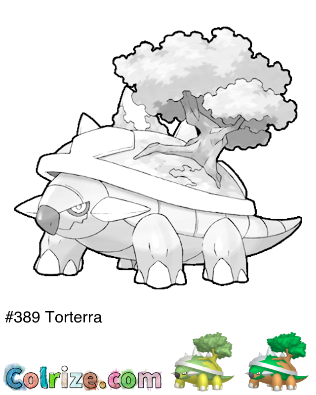 Pokemon Torterra coloring page + Shiny Torterra coloring page