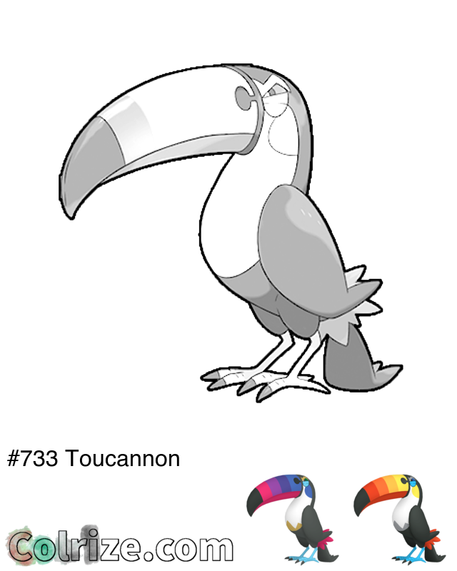 Pokemon Toucannon coloring page + Shiny Toucannon coloring page