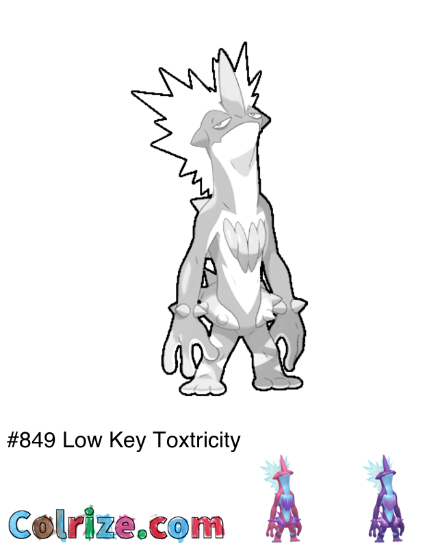Pokemon Low Key Toxtricity coloring page + Shiny Low Key Toxtricity coloring page