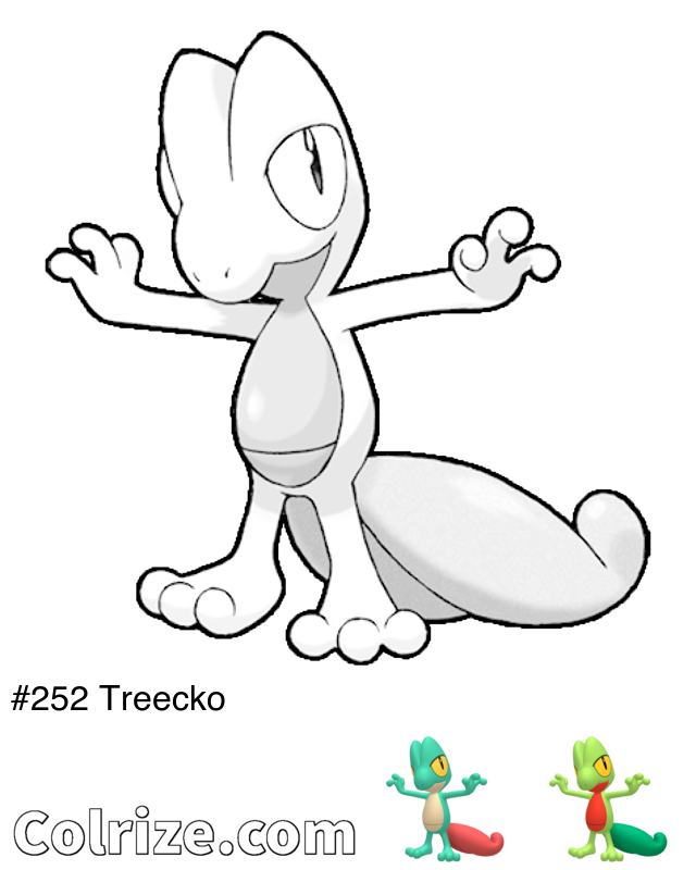 Pokemon Treecko coloring page + Shiny Treecko coloring page