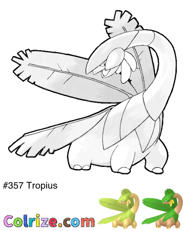 Pokemon Tropius coloring page + Shiny Tropius coloring page