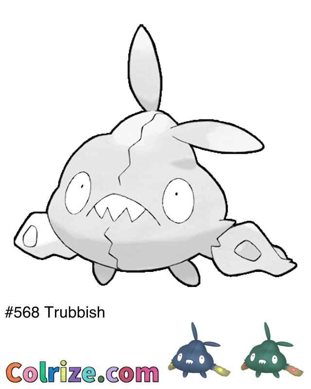 Pokemon Trubbish coloring page + Shiny Trubbish coloring page