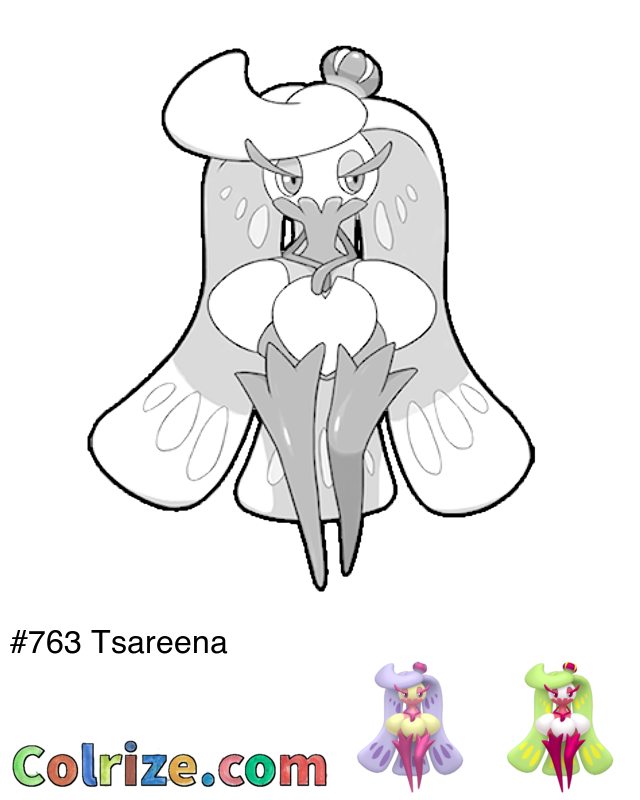 Pokemon Tsareena coloring page + Shiny Tsareena coloring page