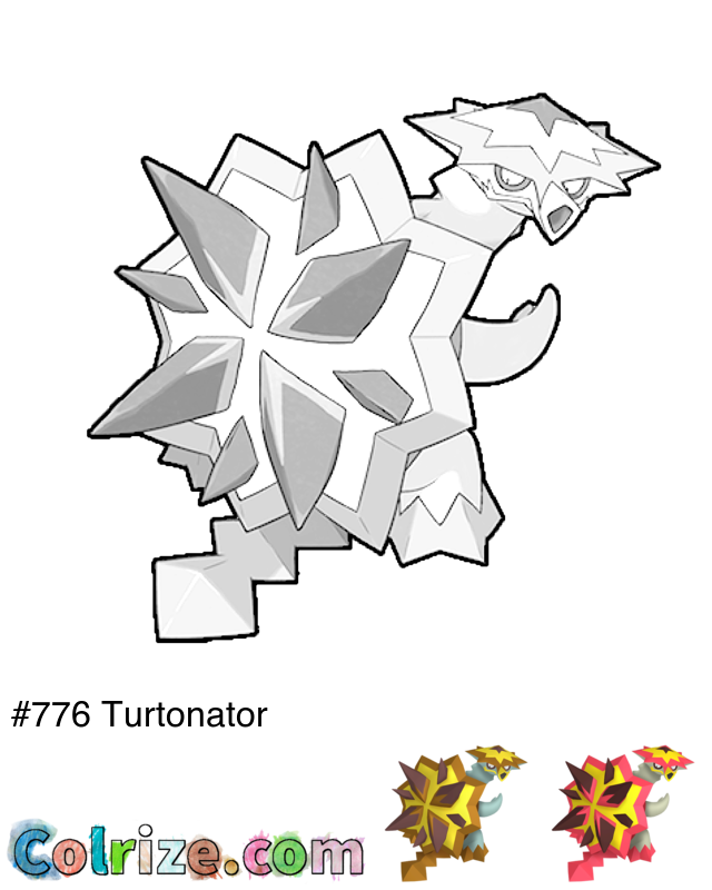 Pokemon Turtonator coloring page + Shiny Turtonator coloring page