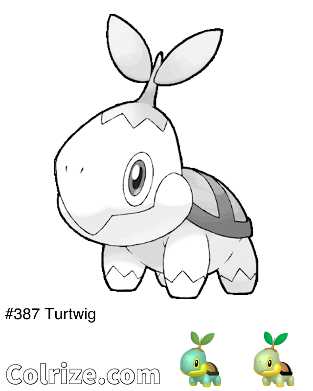 Pokemon Turtwig coloring page + Shiny Turtwig coloring page