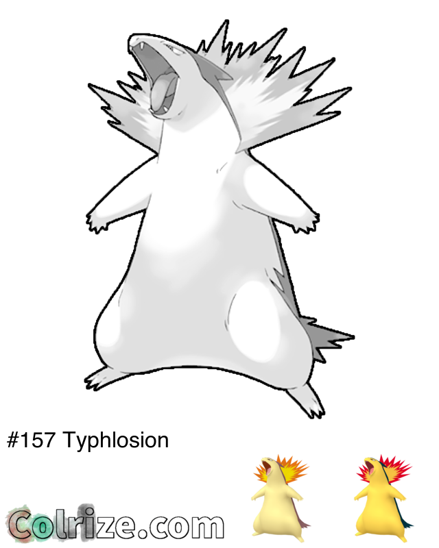 Pokemon Typhlosion coloring page + Shiny Typhlosion coloring page