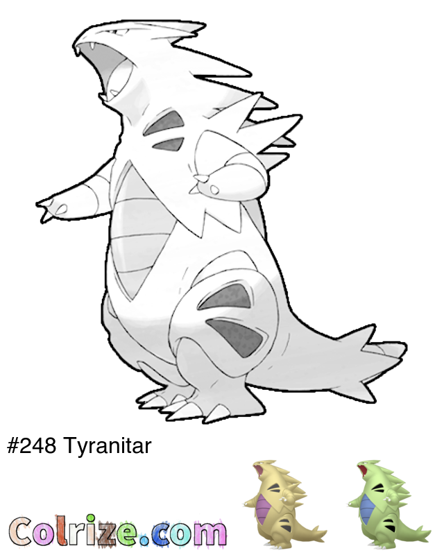 Pokemon Tyranitar coloring page + Shiny Tyranitar coloring page
