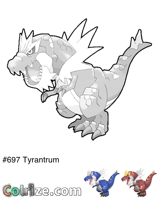 Pokemon Tyrantrum coloring page + Shiny Tyrantrum coloring page