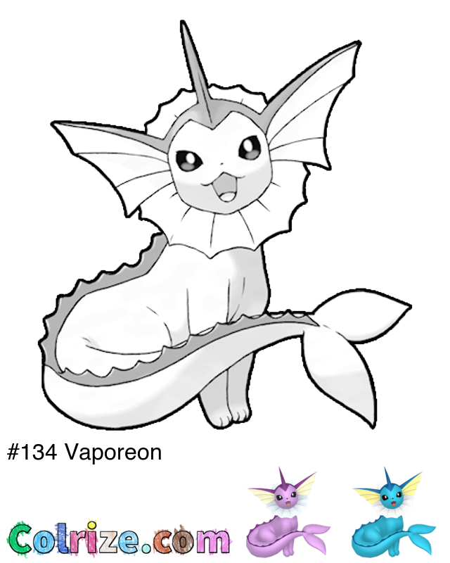 Pokemon Vaporeon coloring page + Shiny Vaporeon coloring page