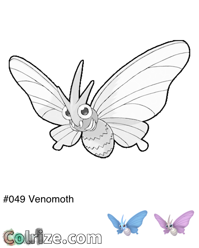 Pokemon Venomoth coloring page + Shiny Venomoth coloring page