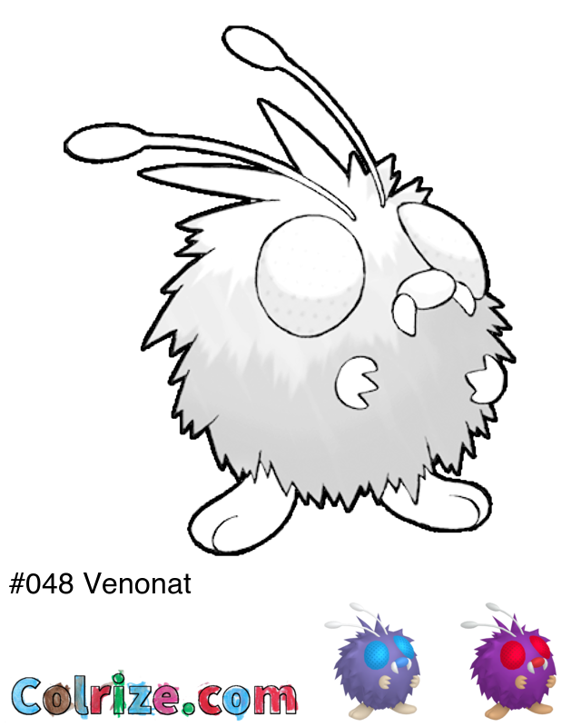 Pokemon Venonat coloring page + Shiny Venonat coloring page