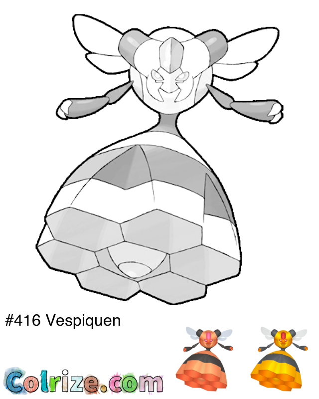 Pokemon Vespiquen coloring page + Shiny Vespiquen coloring page