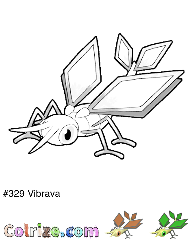 Pokemon Vibrava coloring page + Shiny Vibrava coloring page