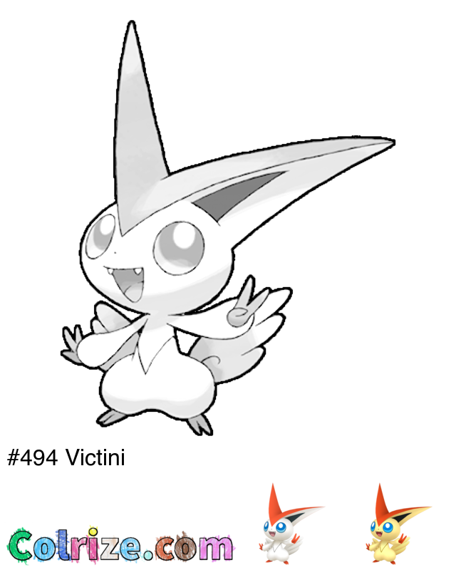 Pokemon Victini coloring page + Shiny Victini coloring page